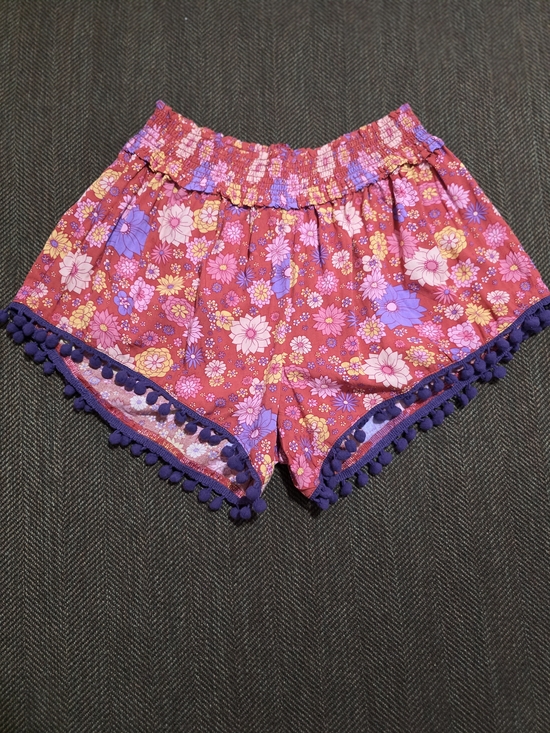 NATURAL LIFE Pants - NATURAL LIFE Pink Floral High-Waist Shorts with Purple Pom Trim